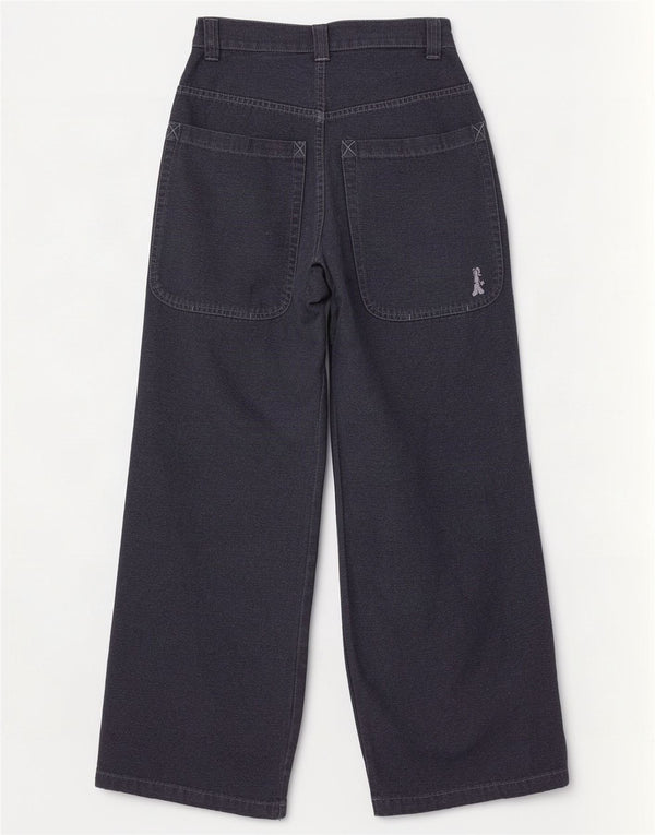 Calça casual feminina Onyx cintura alta perna larga UK 2 2XS W28 L32 azul marinho