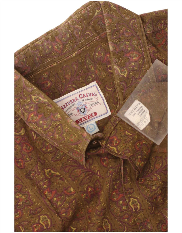 Camisa masculina Azzurra grande cáqui paisley viscose