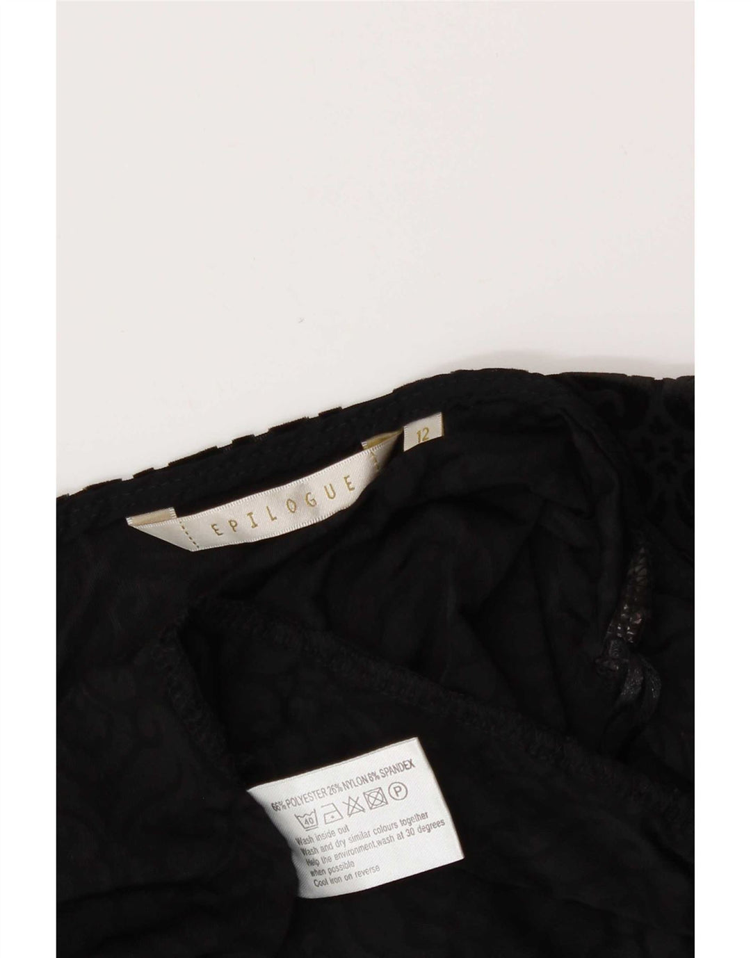 Top cami aberto de veludo feminino UK 12 poliéster paisley preto médio