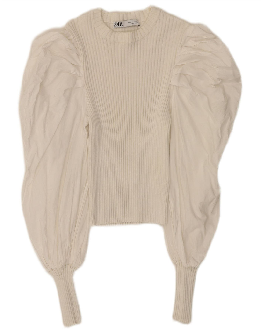 Zara blusa feminina cropped manga comprida top Reino Unido 12 algodão branco médio