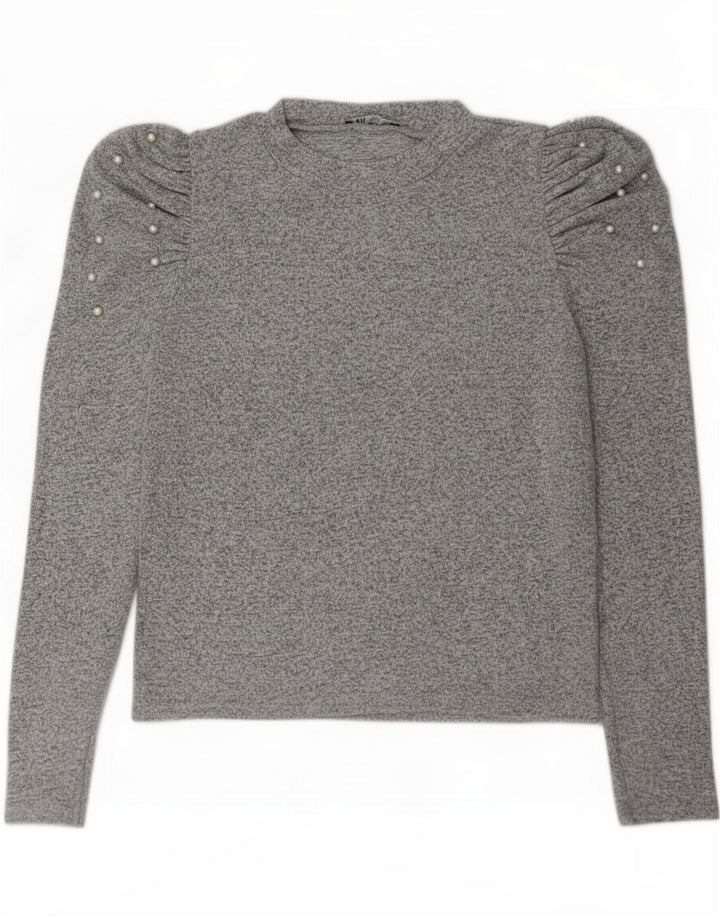 Top feminino Zara de manga comprida UK 16 grande cinza manchado