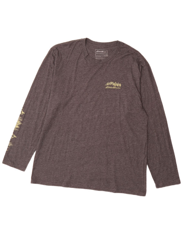 Eddie Bauer Top gráfico masculino manga comprida grande algodão manchado cinza