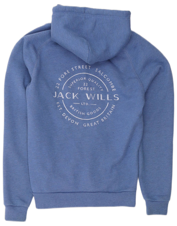 Suéter masculino com capuz e zíper gráfico Jack Wills pequeno algodão azul