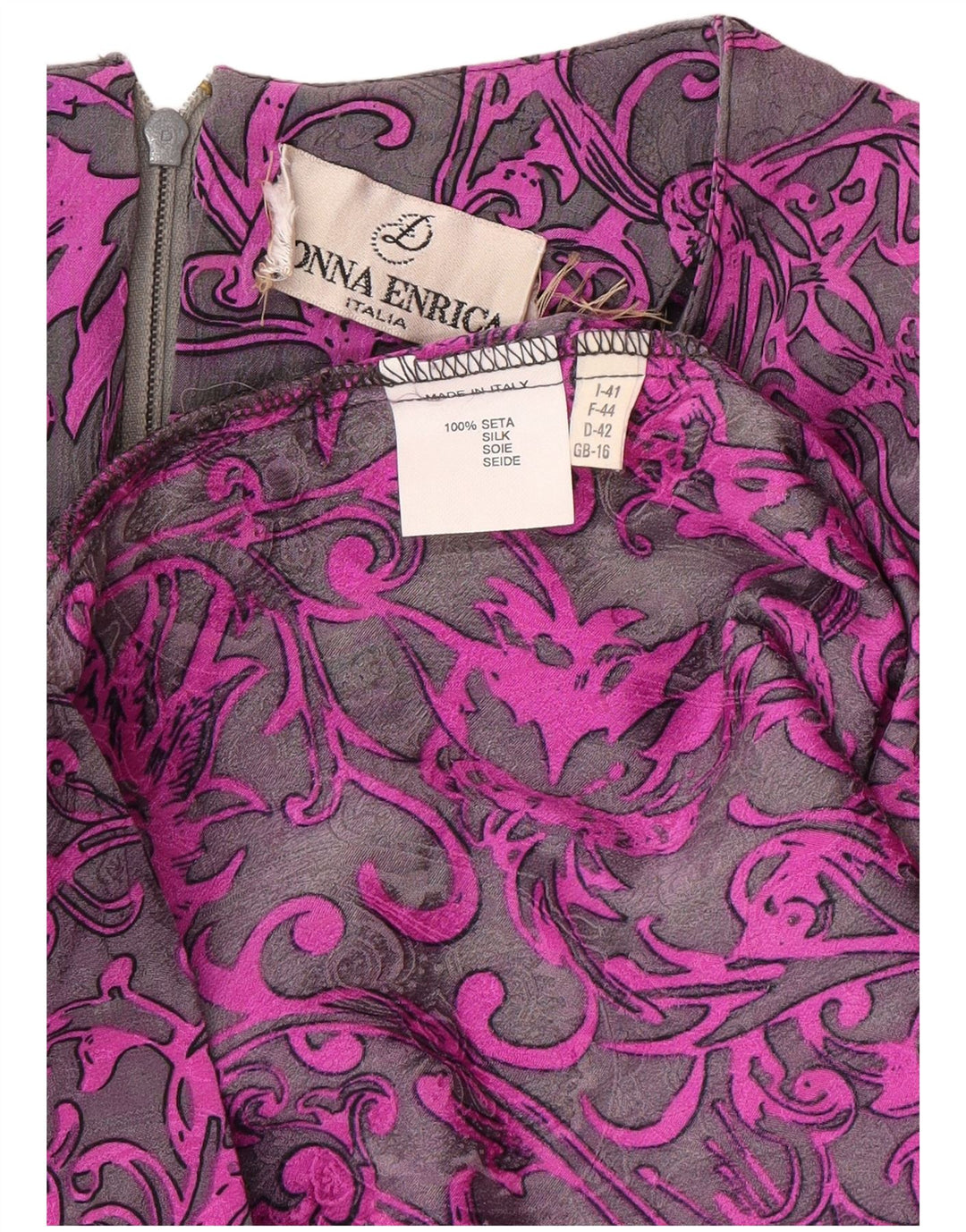 Vestido feminino DONNA ENRICA manga comprida, tamanho UK 16, grande, roxo, paisley