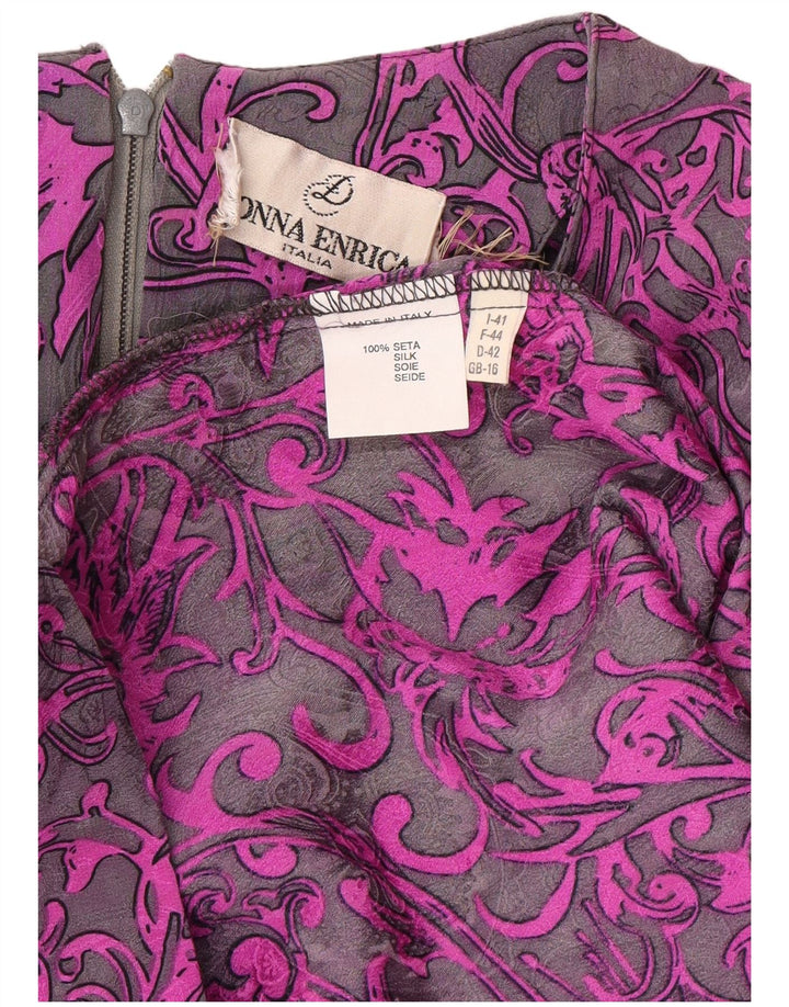 Vestido feminino DONNA ENRICA manga comprida, tamanho UK 16, grande, roxo, paisley