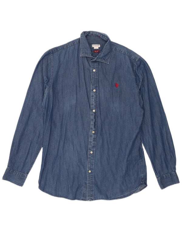 US Polo Assn. Camisa jeans masculina slim fit grande azul