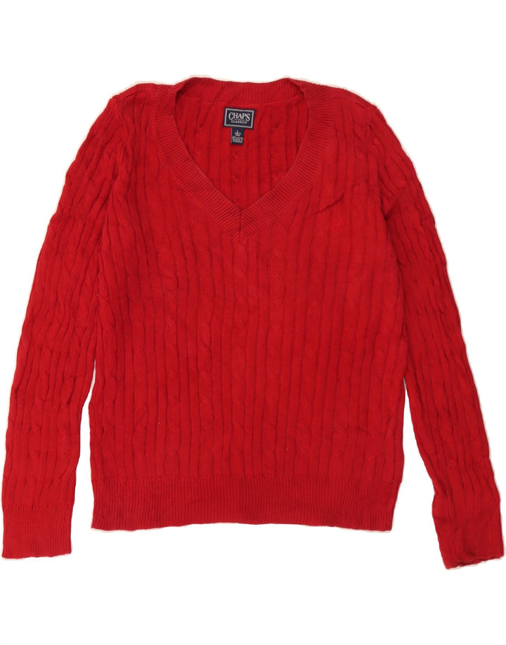 CHAPS Womens V-Neck Jumper Sweater UK 16 Large Red Cotton Vintage Chaps and Second-Hand Chaps from Messina Hembry 