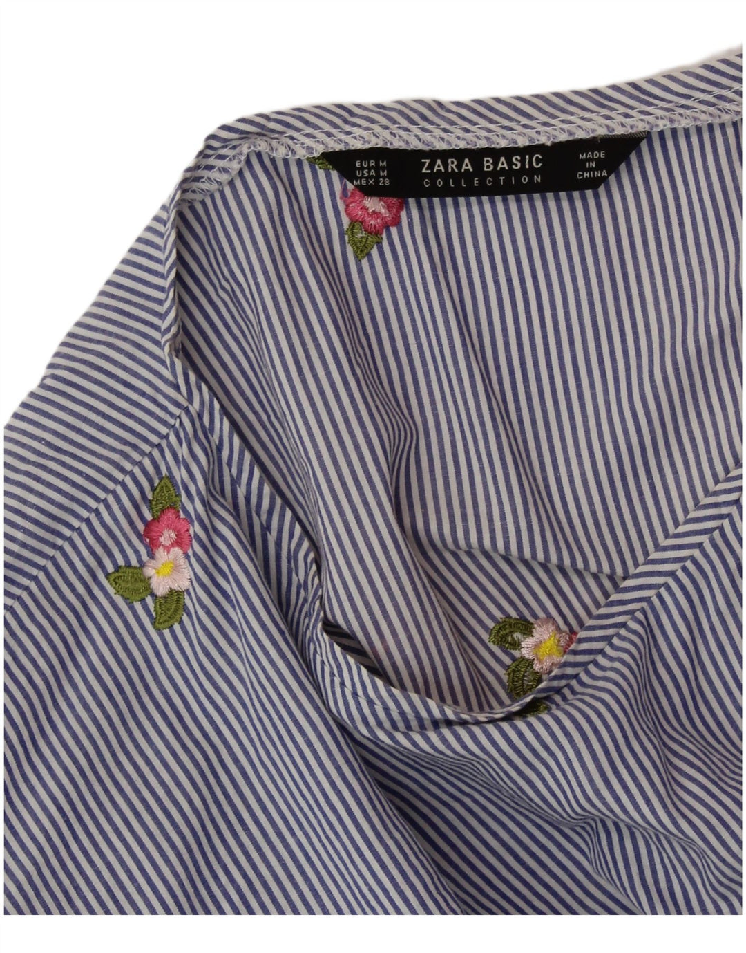 Blusa cropped feminina ZARA UK 14 risca de giz azul médio