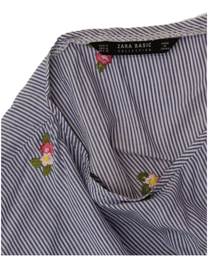 Blusa cropped feminina ZARA UK 14 risca de giz azul médio