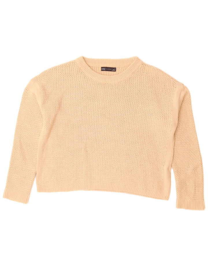 Suéter feminino Marks & Spencer com gola redonda Reino Unido 14 médio bege