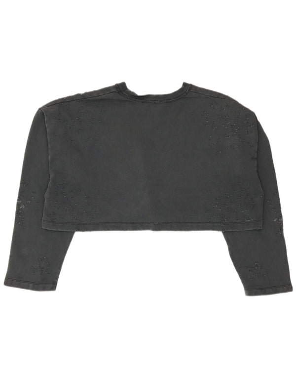 Zara Womens Crop Oversized Moletom Jumper Reino Unido 10 Pequeno Algodão Cinza