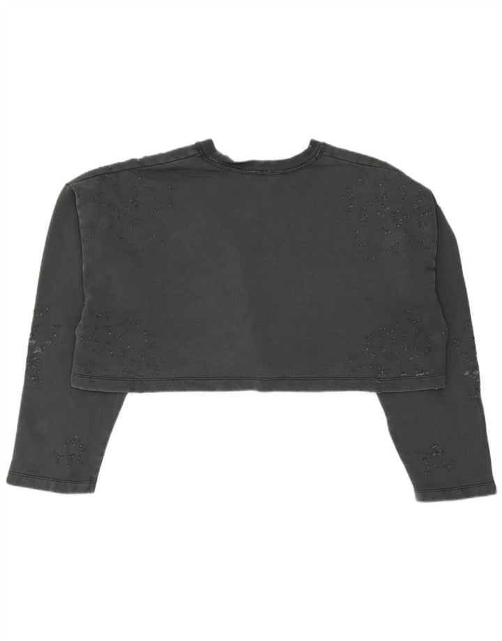 Zara Womens Crop Oversized Moletom Jumper Reino Unido 10 Pequeno Algodão Cinza