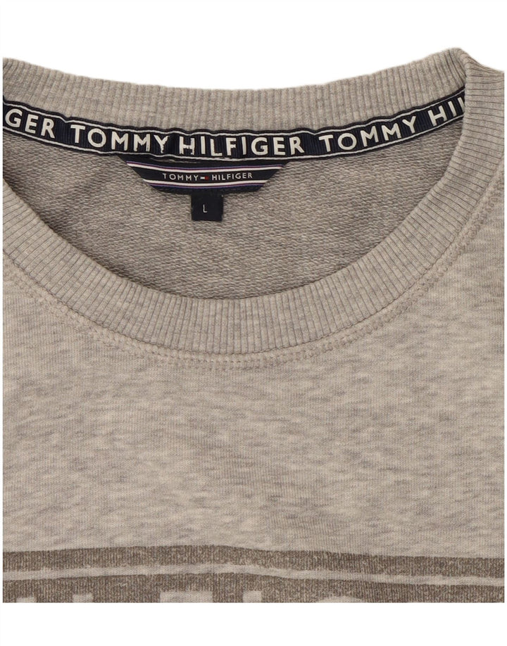 Tommy Hilfiger moletom gráfico feminino jumper UK 16 grande cinza