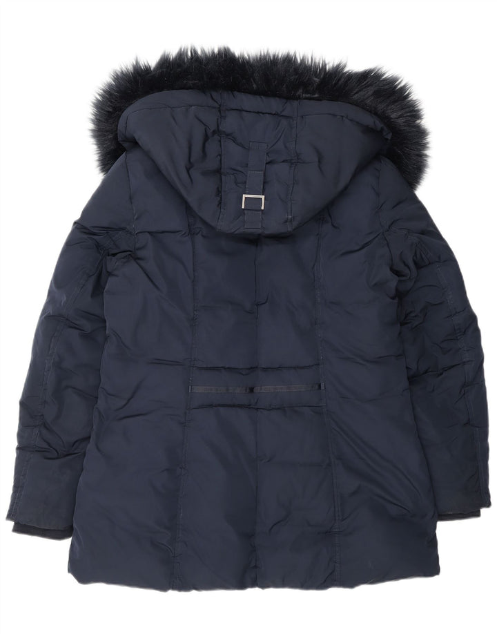 Jaqueta feminina acolchoada com capuz grande Monsoon Reino Unido 14 azul marinho médio