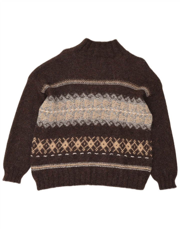Suéter feminino Sisley com gola tartaruga Reino Unido 14 marrom médio Fair Isle