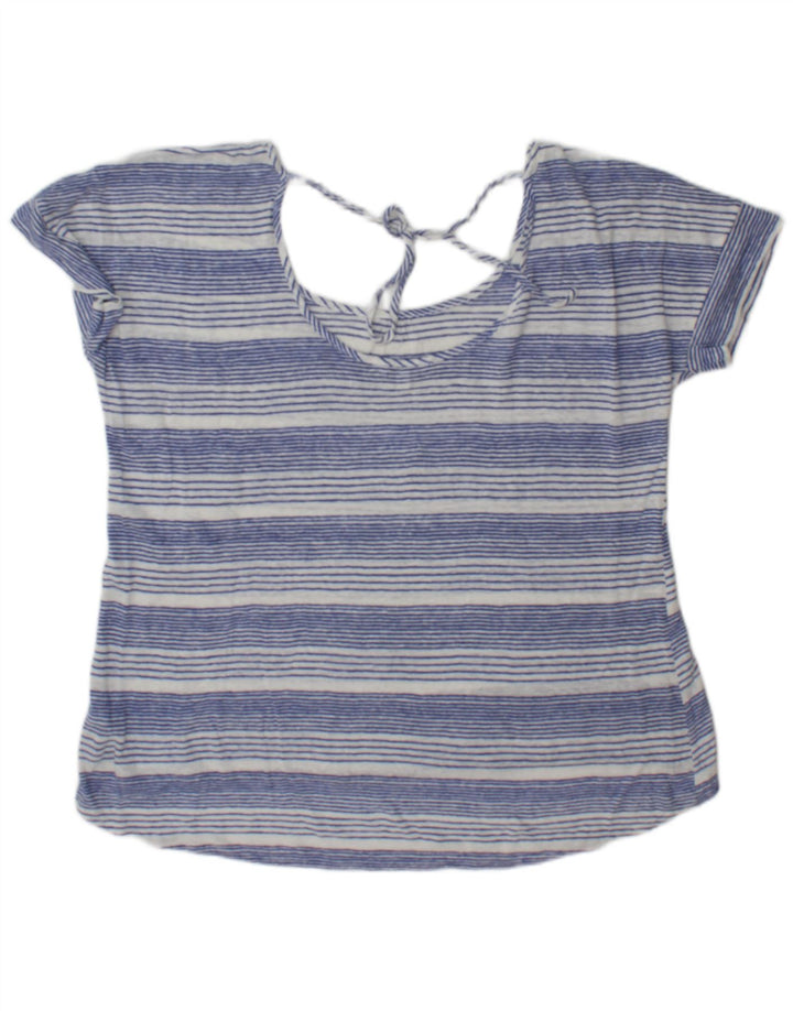 Blusa feminina Fat Face Top UK 16 linho listrado azul grande