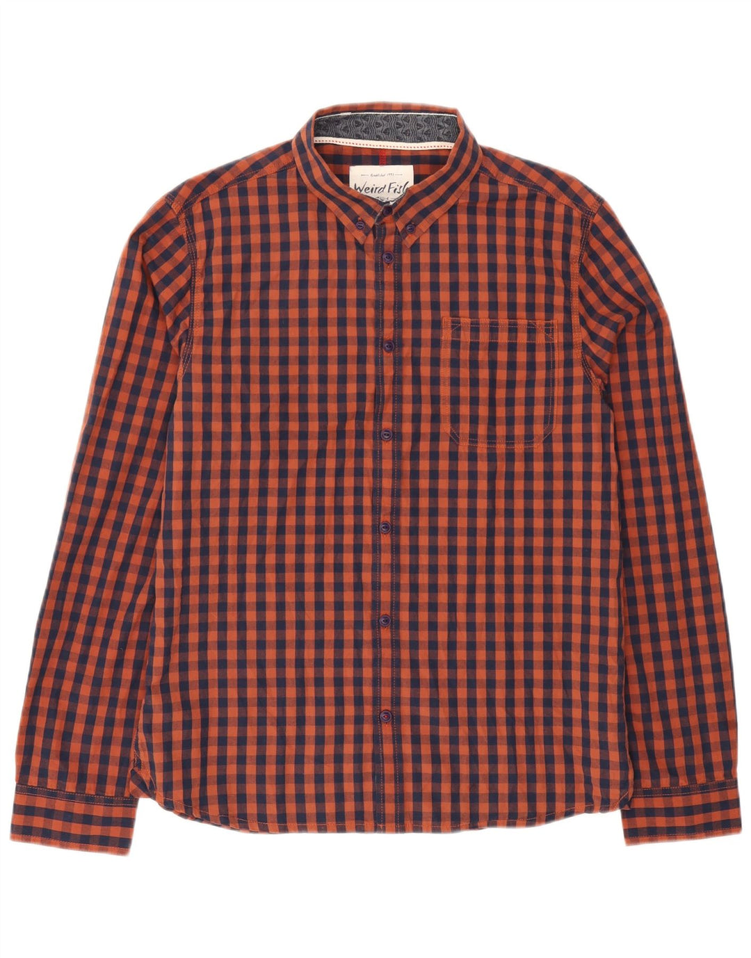 Camisa masculina Weird Fish de algodão guingão marrom médio