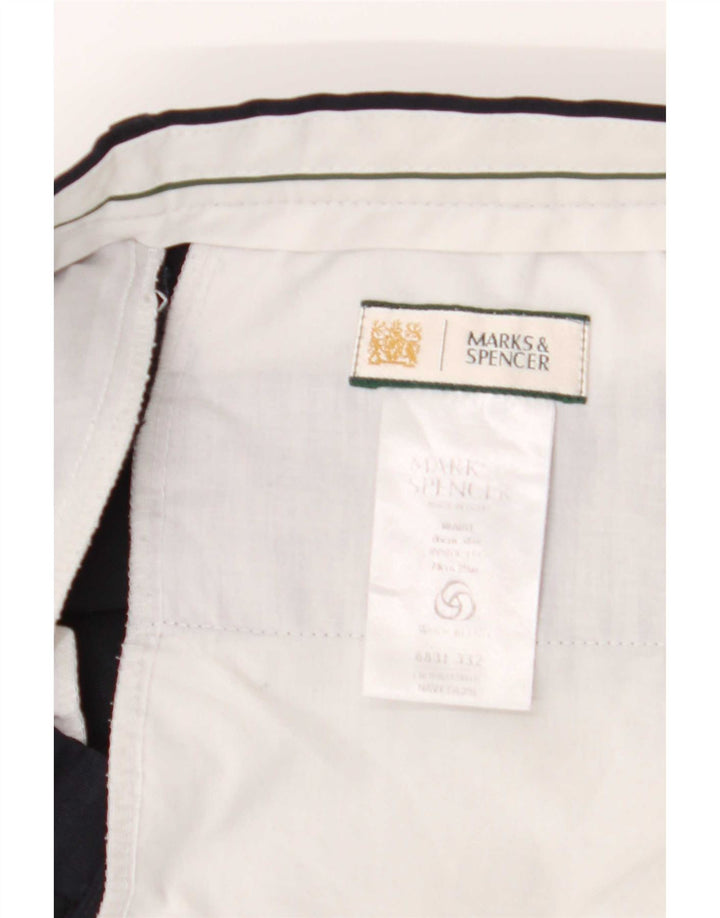 Calça masculina de terno reto Marks & Spencer W34 L29 poliéster azul marinho
