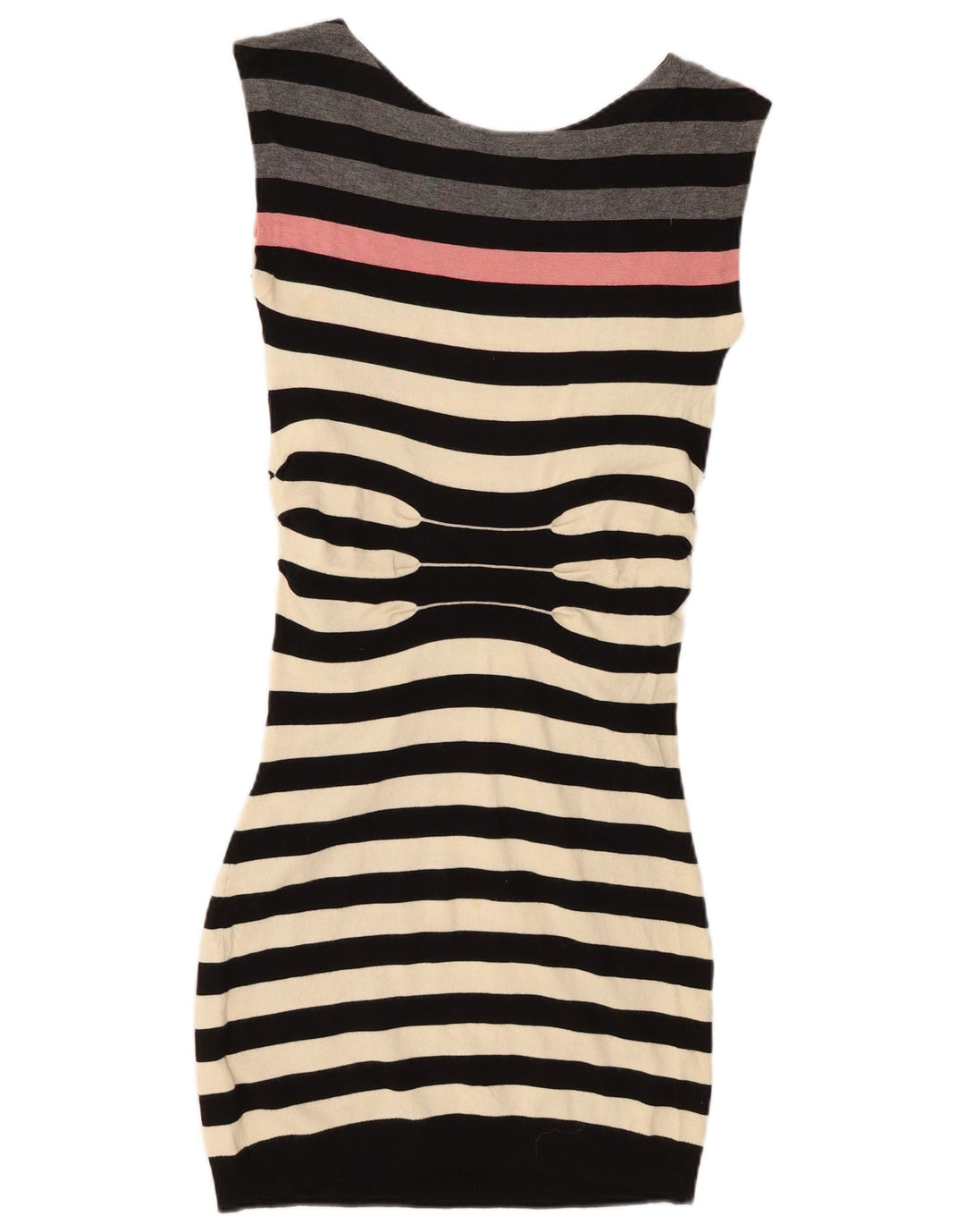 Vestido bodycon feminino sem mangas Ted Baker tamanho 2 pequeno listrado preto