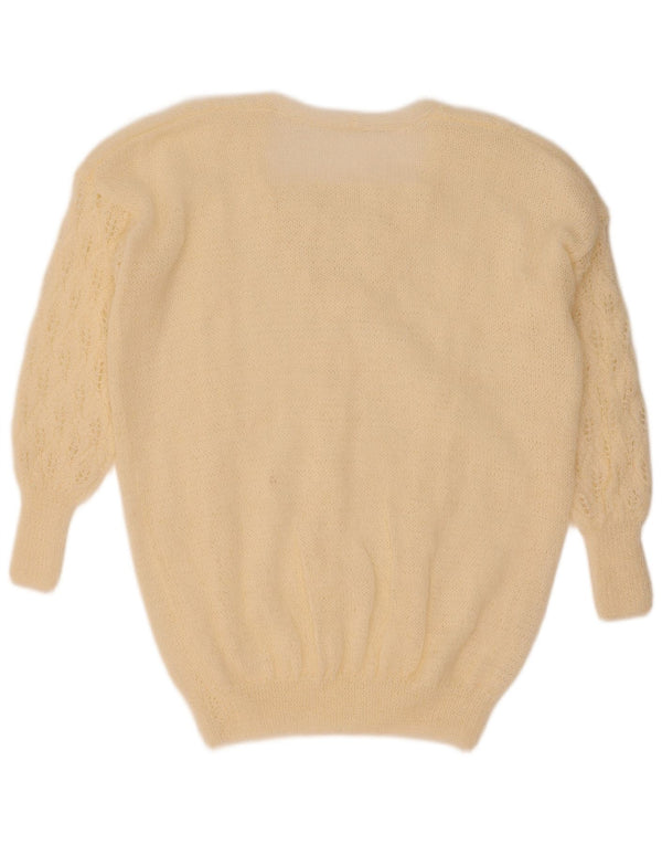Suéter feminino vintage com decote em V UK 16 grande off white
