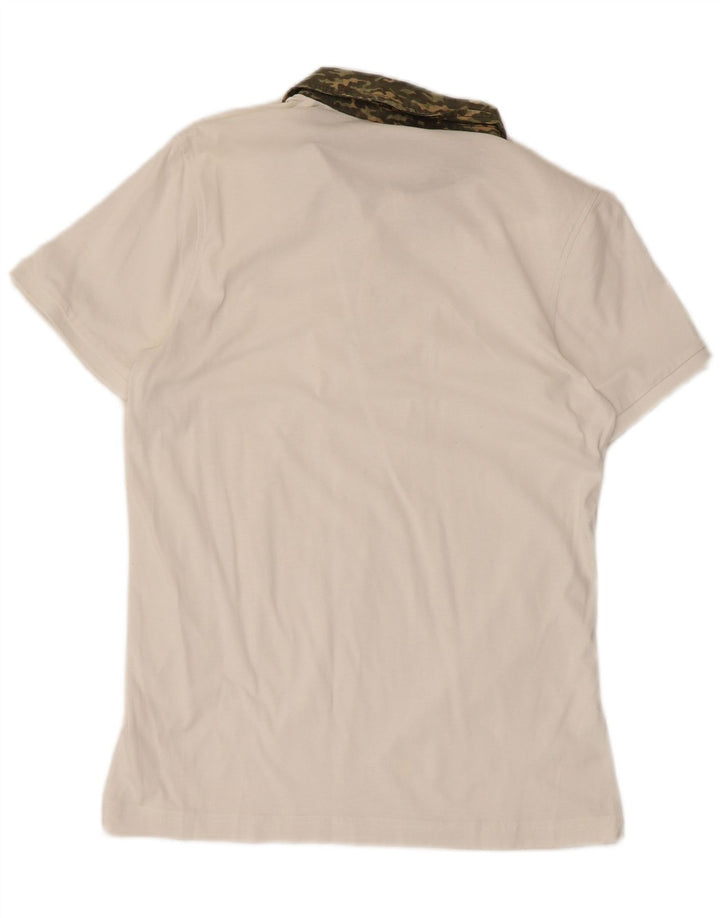 Camisa polo masculina Moncler Slim Fit média branca camuflada