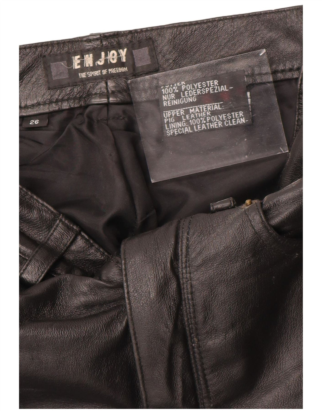 ENJOY Calça feminina de couro W26 L29 couro preto