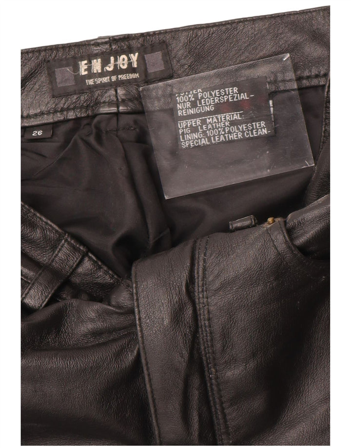 ENJOY Calça feminina de couro W26 L29 couro preto