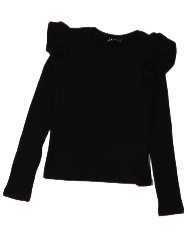 Zara Blusa Feminina Crop Manga Longa Top Reino Unido 10 Pequeno Preto