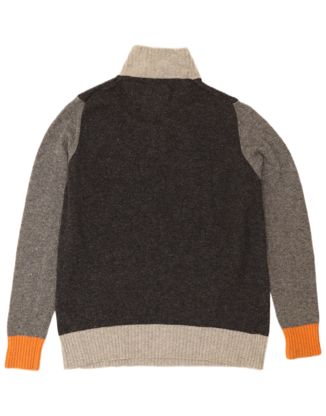 Suéter masculino TRUSSARDI com zíper e gola em bloco de lã cinza médio