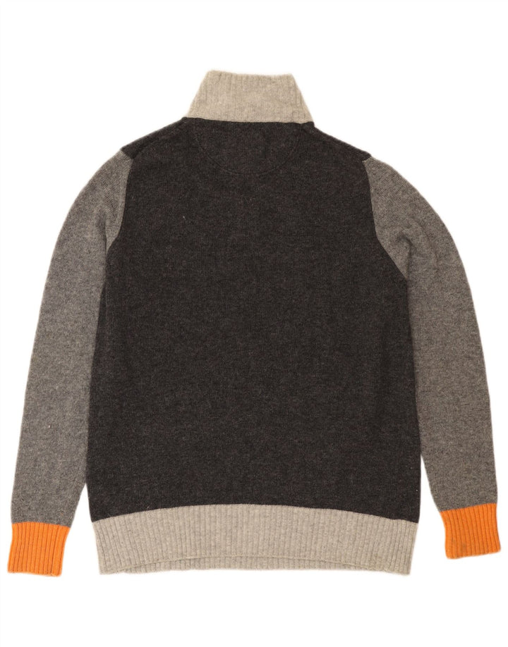 Suéter masculino TRUSSARDI com zíper e gola em bloco de lã cinza médio