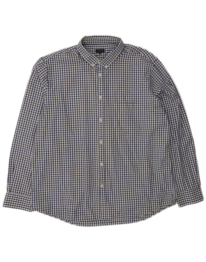 JAEGER Mens Flannel Shirt 2XL Navy Blue Gingham Vintage Jaeger and Second-Hand Jaeger from Messina Hembry 