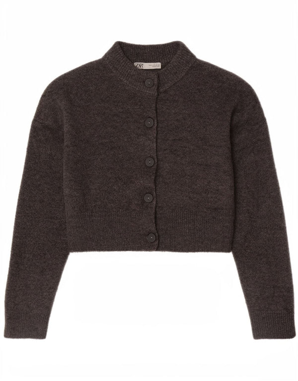 Suéter feminino Zara Crop Cardigan UK 10 pequeno cinza acrílico