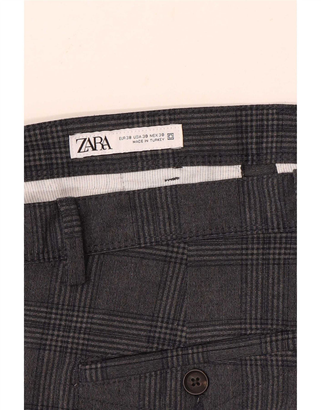 Zara Mens Slim Chino Calças EU 38 Pequeno W30 L28 Cinza Xadrez