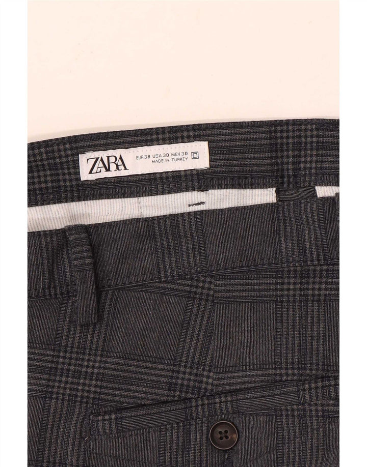 Zara Mens Slim Chino Calças EU 38 Pequeno W30 L28 Cinza Xadrez