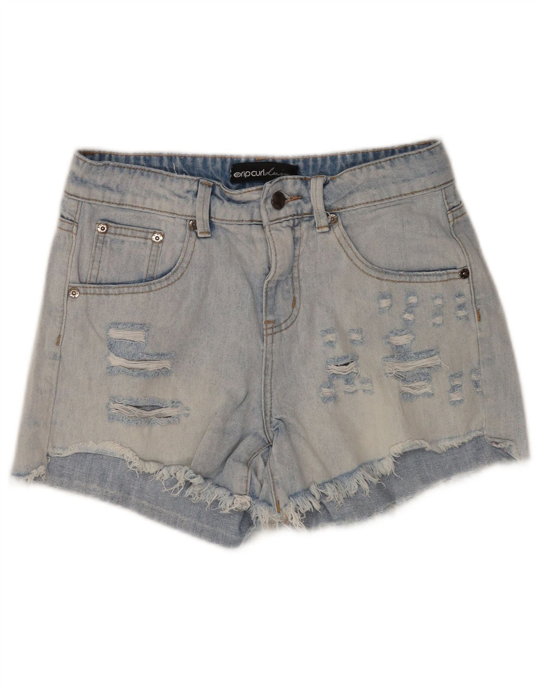 Shorts jeans feminino Rip Curl desgastado W24 XS azul algodão