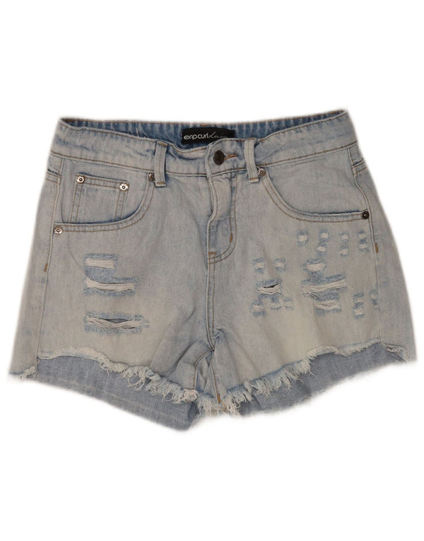 Shorts jeans feminino Rip Curl desgastado W24 XS azul algodão