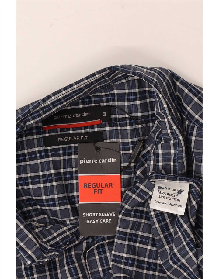 Camisa masculina Pierre Cardin de manga curta regular fit XL azul xadrez poliéster