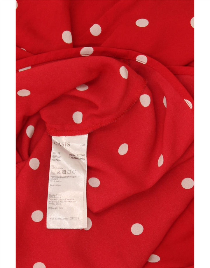 Blusa feminina Oasis com ombro de fora e bolinhas vermelhas médias Reino Unido 12