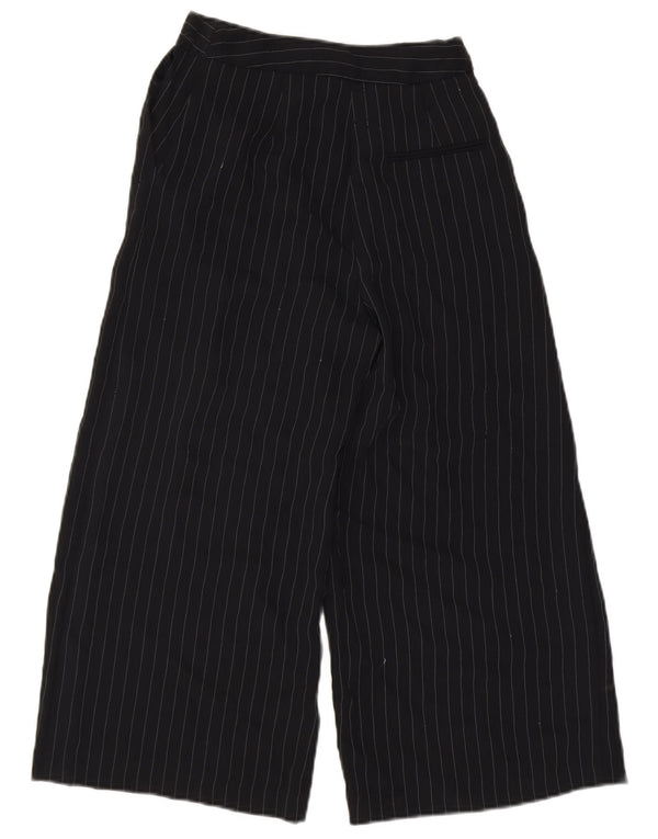 Calça capri feminina de perna larga Topshop Reino Unido 8 pequena W26 L22 risca de giz preta
