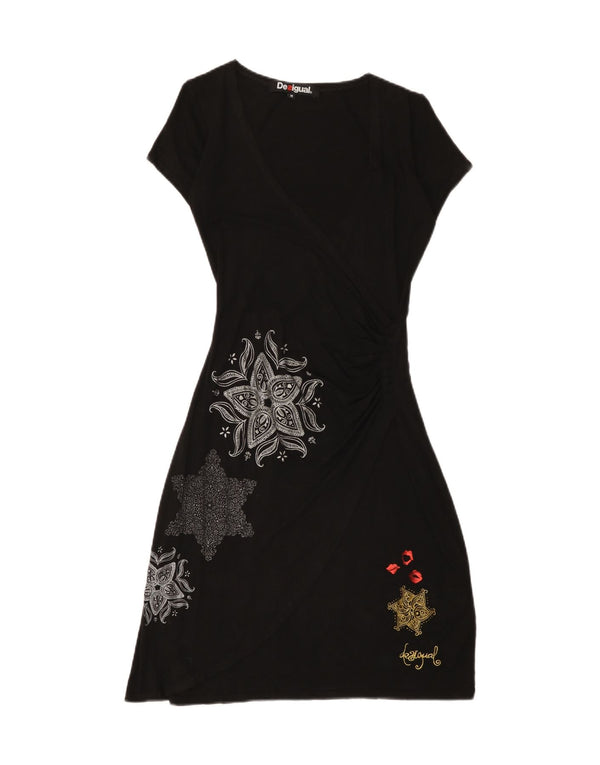 Vestido feminino Desigual A-Line UK 12 Médio Preto Paisley Viscose