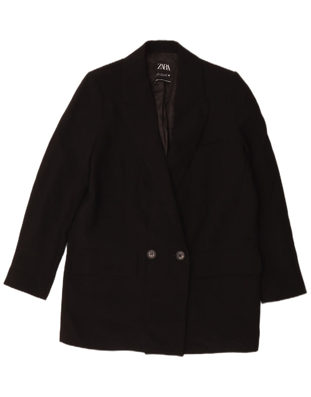 Jaqueta blazer feminina Zara Longline Double Breasted UK 16 grande preta