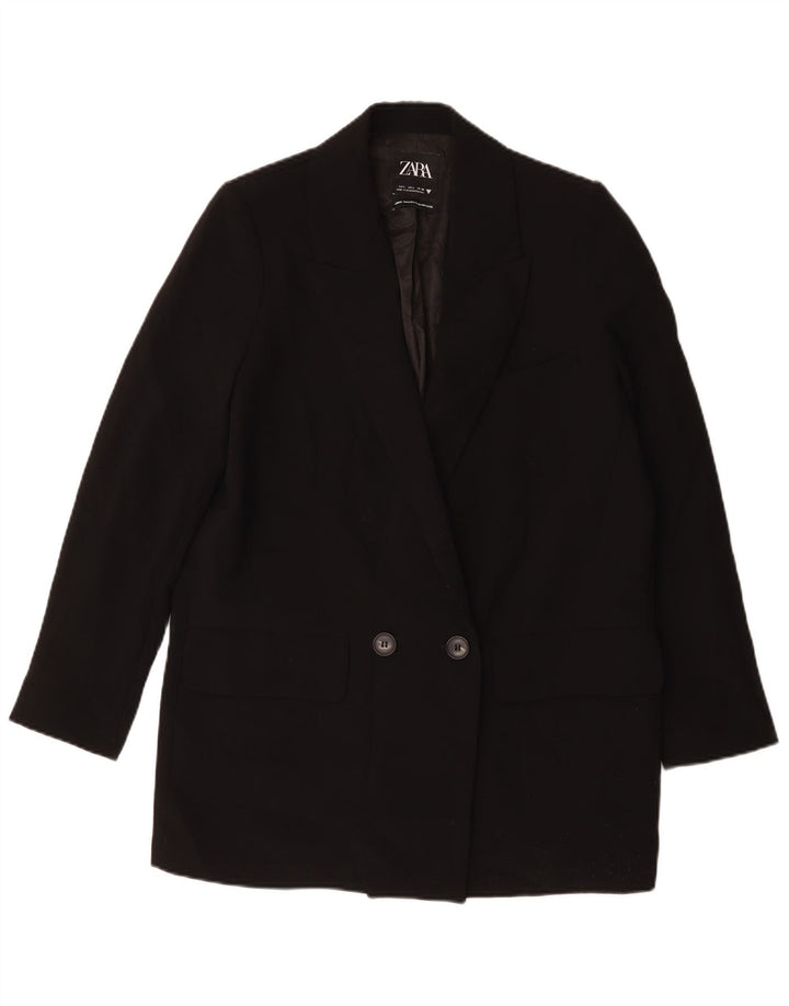 Jaqueta blazer feminina Zara Longline Double Breasted UK 16 grande preta