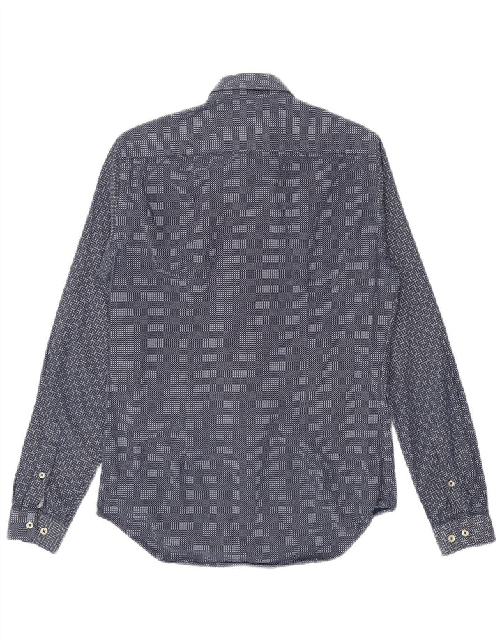 Zara Camisa masculina slim fit pequena azul marinho guingão