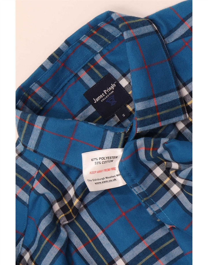 Camisa masculina de flanela James Pringle poliéster xadrez azul pequeno