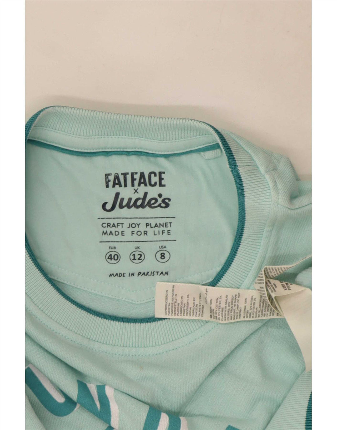 Suéter feminino com estampa gráfica Fat Face de grandes dimensões Reino Unido 12 turquesa médio