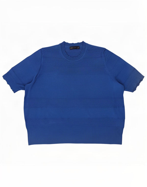 Suéter feminino Marks & Spencer de manga curta com gola redonda UK 20 2XL azul
