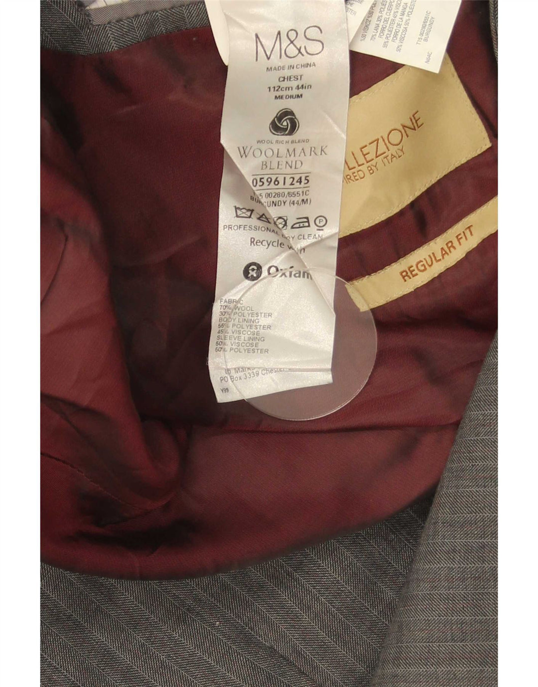 Jaqueta blazer masculina de 2 botões Marks & Spencer Reino Unido 44 XL lã espinha de peixe cinza