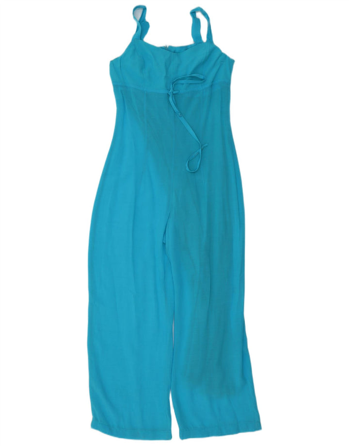 Macacão feminino vintage sem mangas UK 12 linho azul médio