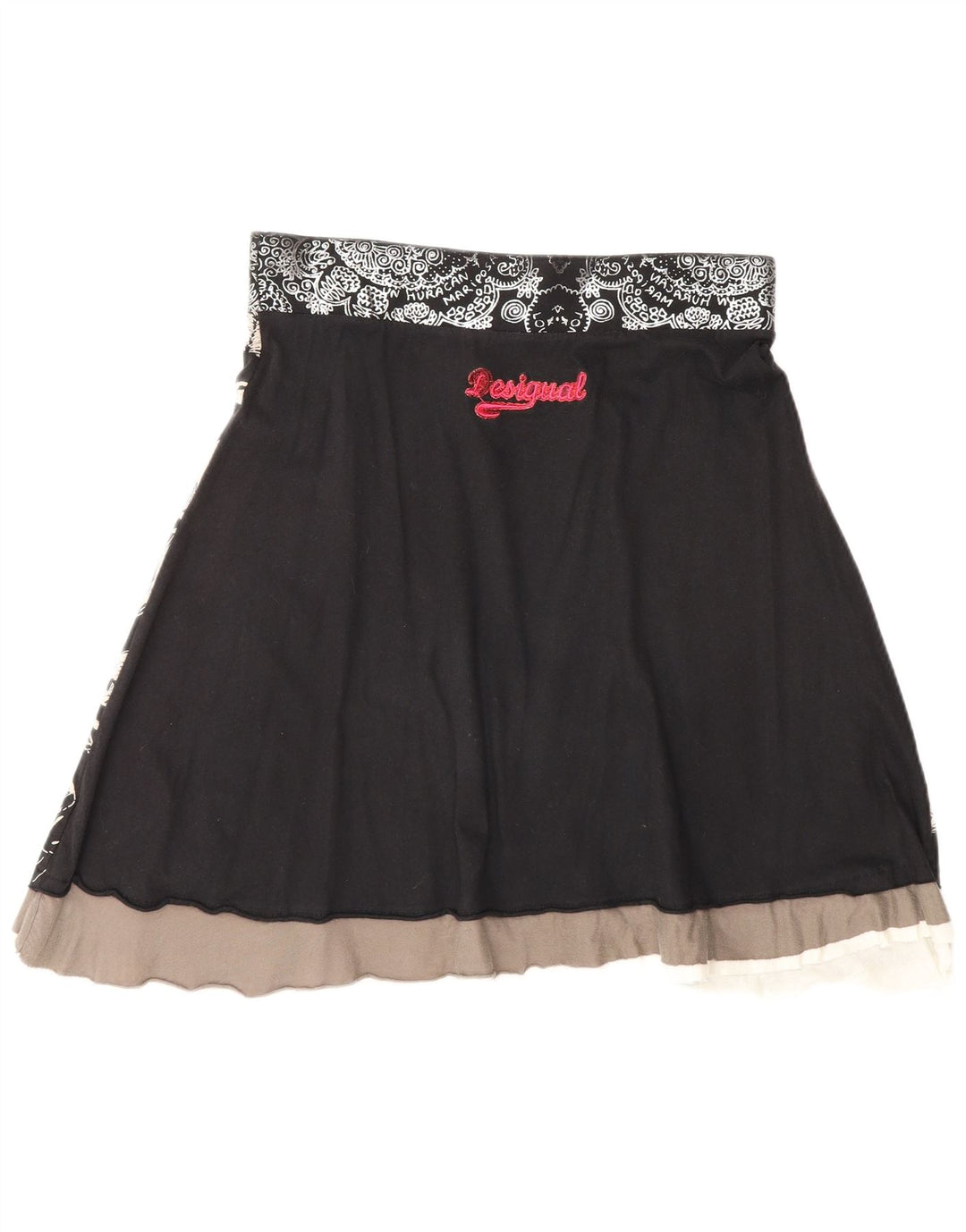 Desigual saia feminina gráfica linha A médio W30 preta geométrica