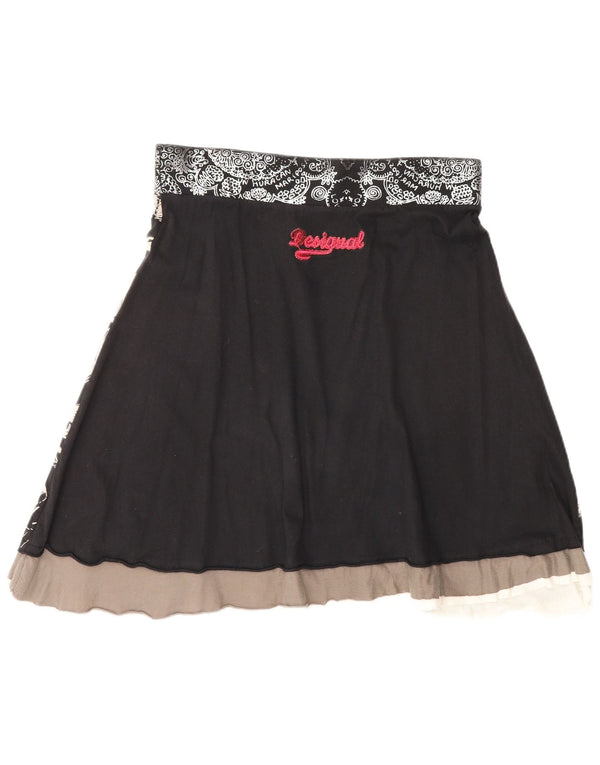 Desigual saia feminina gráfica linha A médio W30 preta geométrica